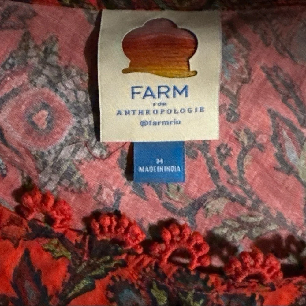 EUC - Anthro X FARM Rio One-Shoulder Boho peasant Crop Top Multicolor Red Size M